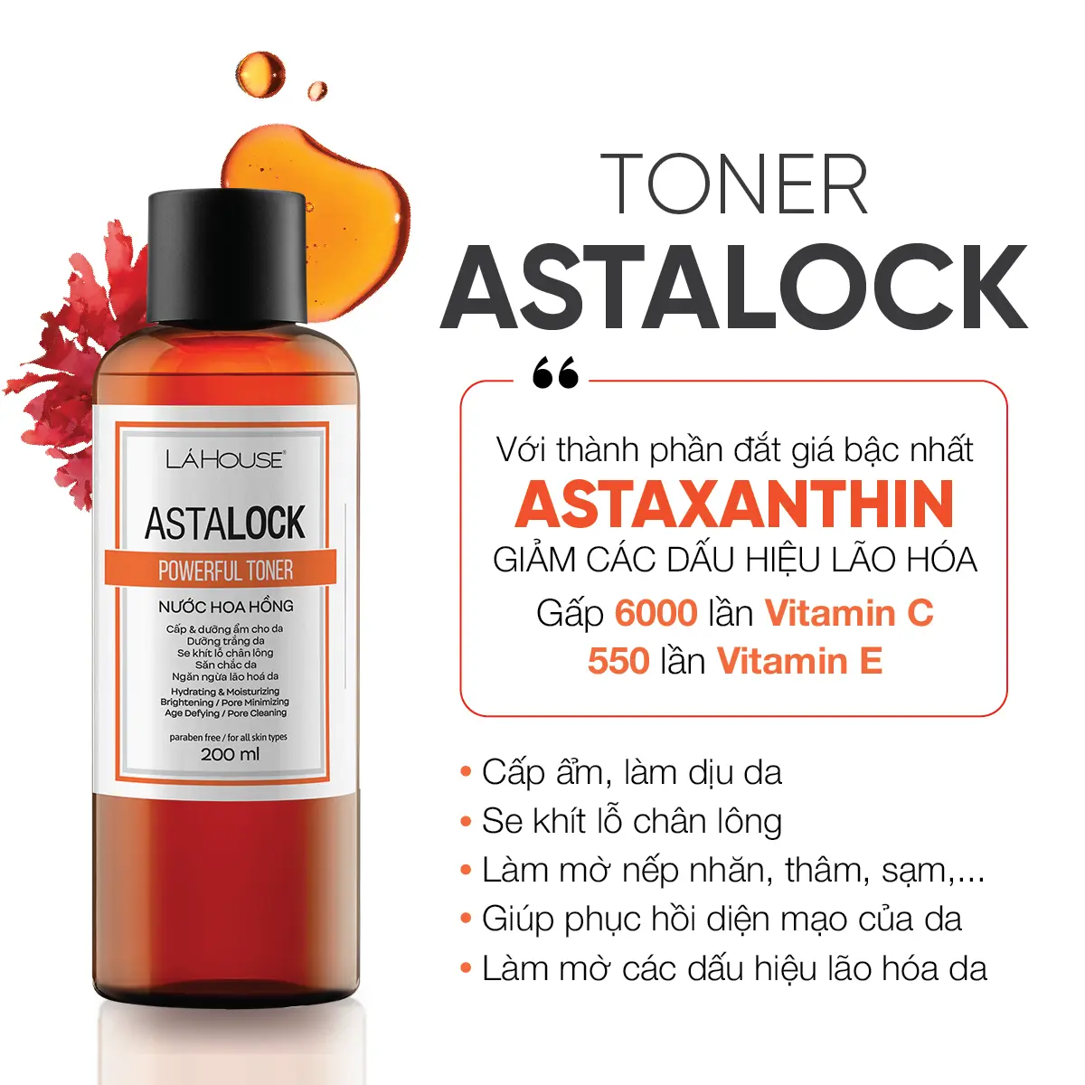Nước hoa hồng cấp ẩm,cải thiện độ đàn hồi cho da LÁ HOUSE Toner Astalock 100ml/200ml