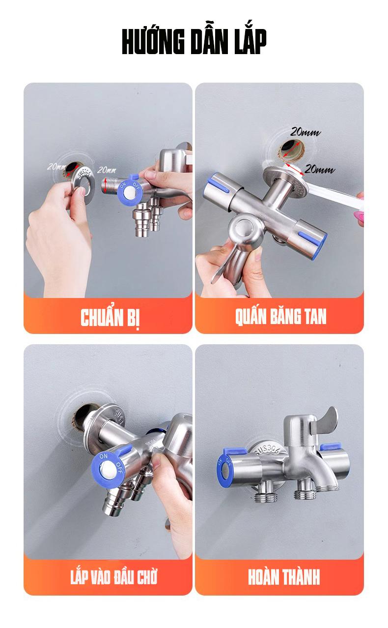 Product Introduction of Van nước chia 3 cổng xả Chất liệu SUS 304 Stainess Steel, Thép không gỉ ren 20mm, 21mm Minh House 23