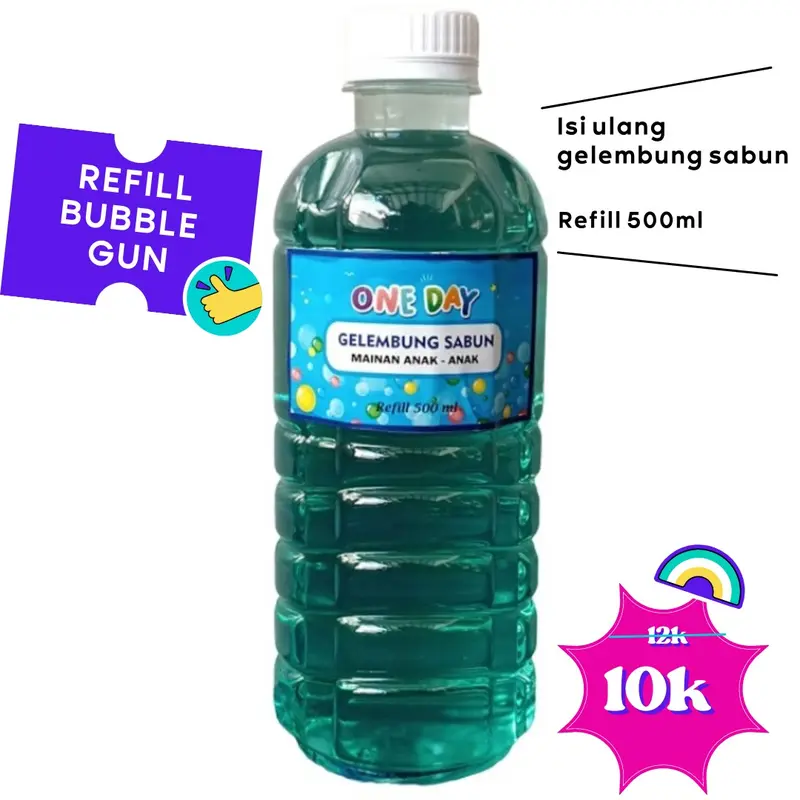 Refill bubble gun / isi gelembung sabun anak 500ml / BELI 2 BOTOL DIKIRIM 3 BOTOL Mainan Bubble gun 2