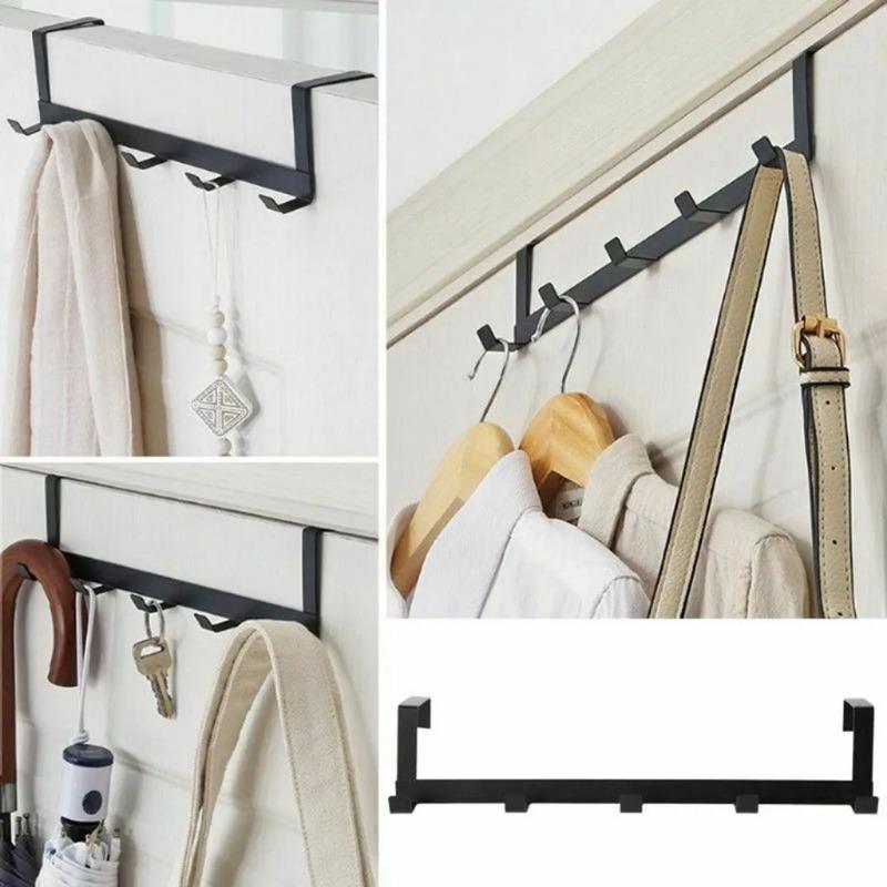 Product Introduction of No Punching 5 Hooks Door Rear Hook Wrought Iron Clothes Bag Hanger Hat Sundries Storage Rack Hanger Home Bathroom Organizer 14