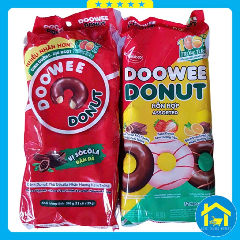  DOOWEE Donut phủ sôcôla nhân kem 348g 12 cái x 29g Socola Snack Food Thức Ăn Ăn Vặt Chocolate Vị Sôcôla Đậm Đà 