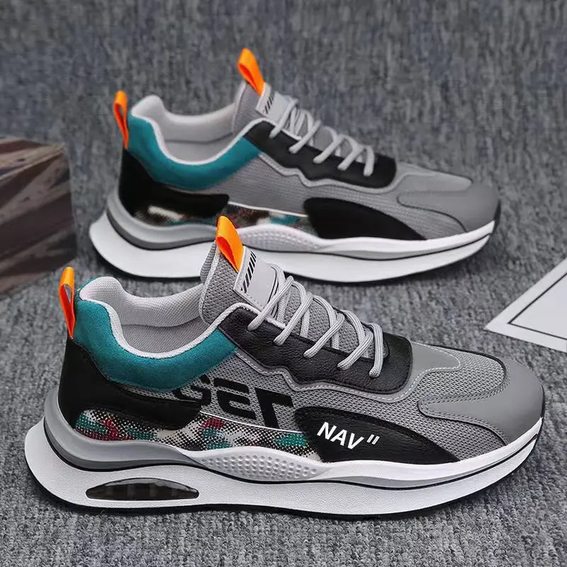 2024 men's sports shoes casual air cushion Spring and Autumn new mesh breathable stitching student soft bottom running travel shoes