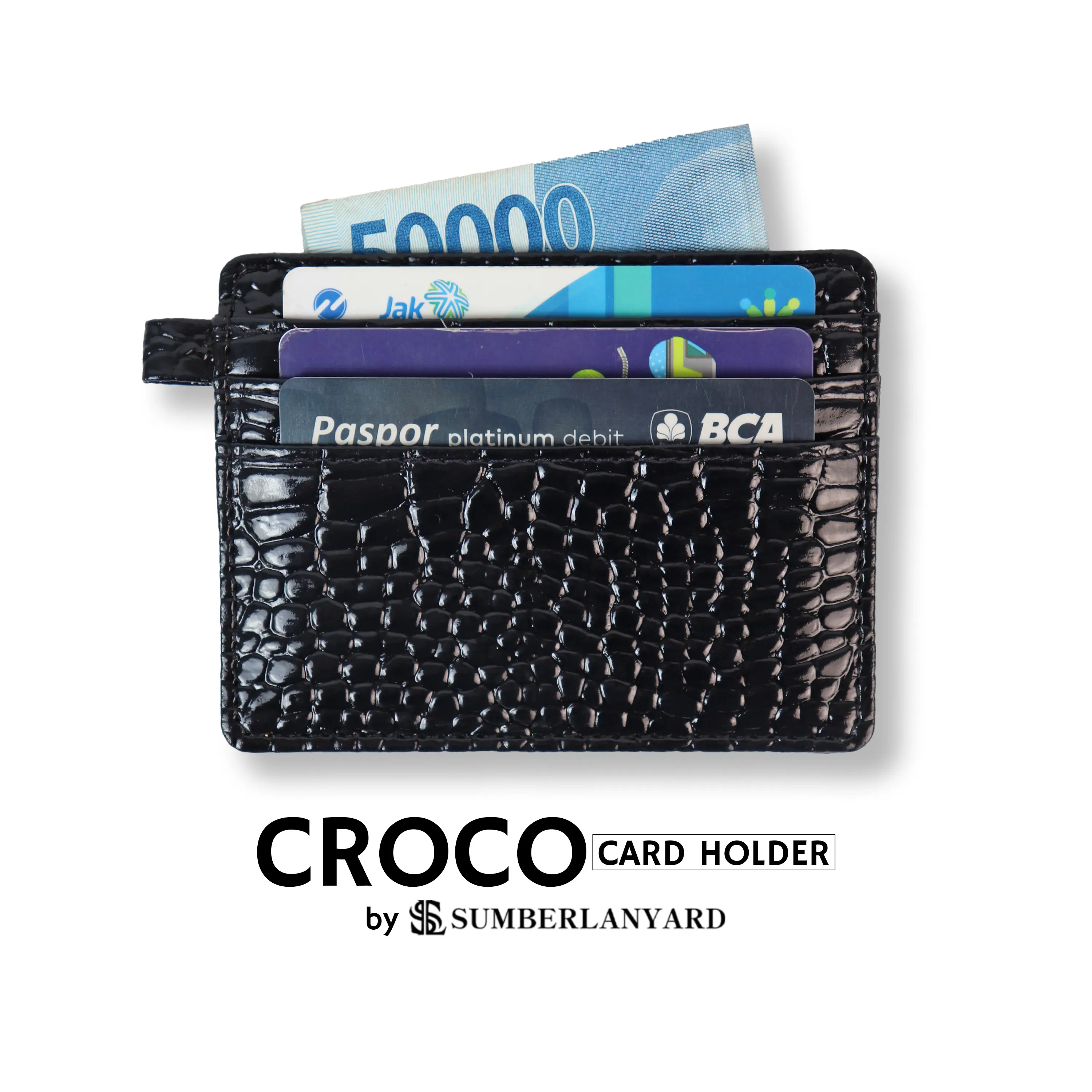 SL.ID Croco Card Holder - Card Holder Kulit 7 Slot Hitam Dompet Kartu