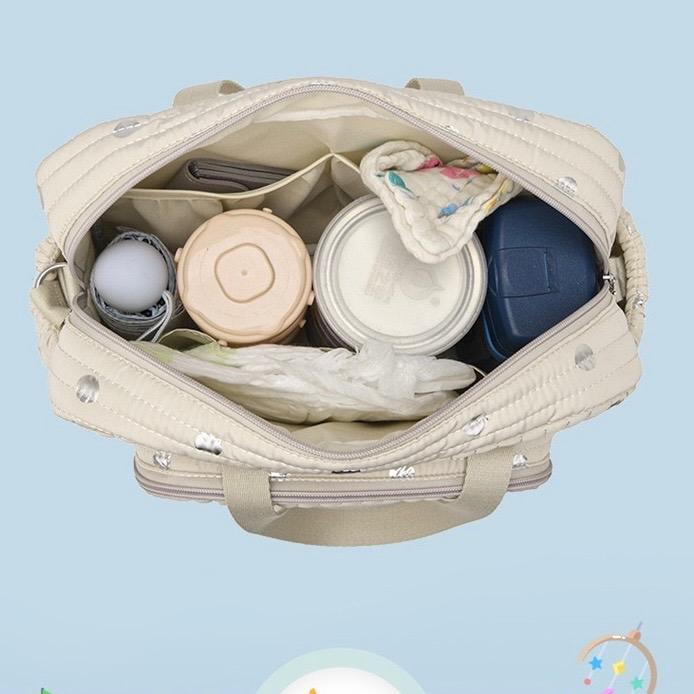 Mẫu mới 2025 Túi bỉm sữa mẹ và bé chống thấm chia ngăn đeo vai treo xe đẩy đa năng chống bẩn 24x33x15