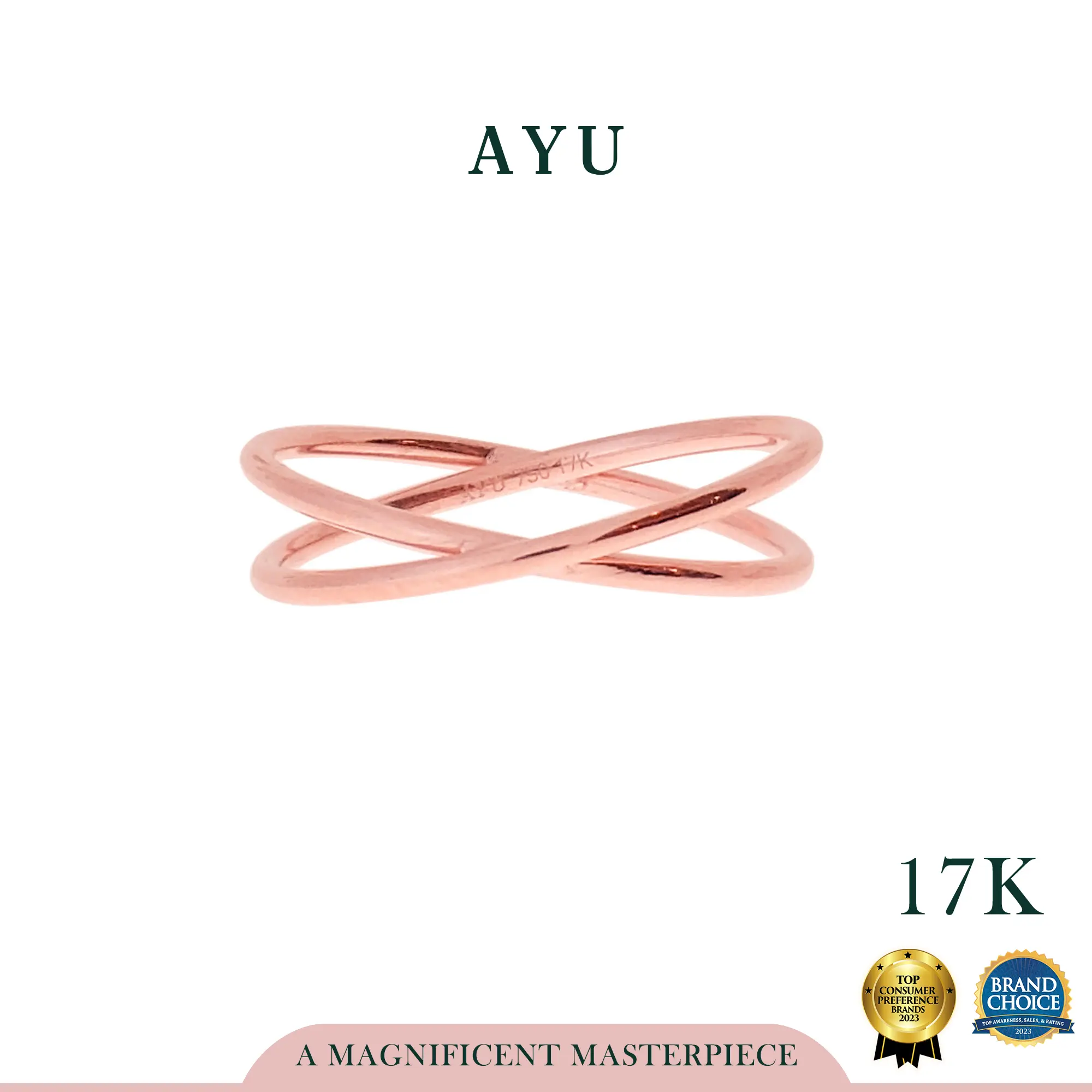 AYU Cincin Emas - X Thin Ring 17k Rose Gold