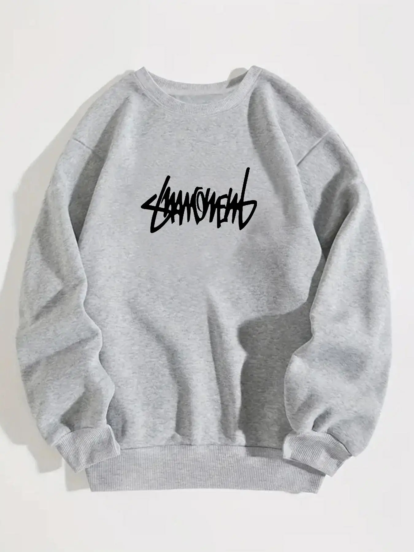Unisex Men's Letter Print Drop Shoulder Sweatshirt, Loose Casual Long Sleeve Round Neck Pullover for Spring & Fall, Fashion Men's Top for Daily Wear