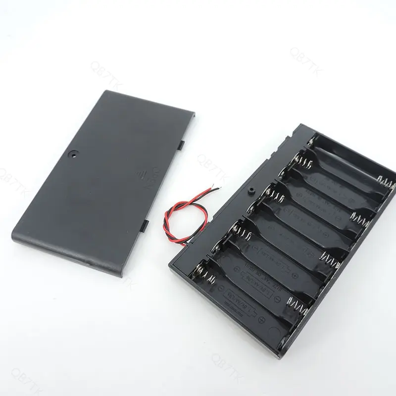 Hộp lưu trữ giá đỡ pin, 12V, 8AA, với phích cắm DC, vật liệu nhựa, công tắc BẬT / TẮT pin điện 1,5V, dây mũ, VNB7