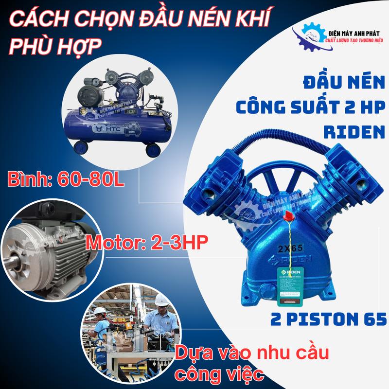 Đầu Nén Khí Loại 2 Piston 65mm Màu Xanh Chất Lượng Cao Rd2X65A