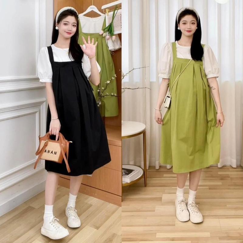 sét yếm bầu thiết kế gồm yếm riêng và áo cộc trắng . có đủ 2 mầu đen và xanh cốm siêu xinh,chất liệu thô thái siêu mát phù hợp đi làm, đi tiệc cũng như đi chơi Váy Bầu Đầm Bầu