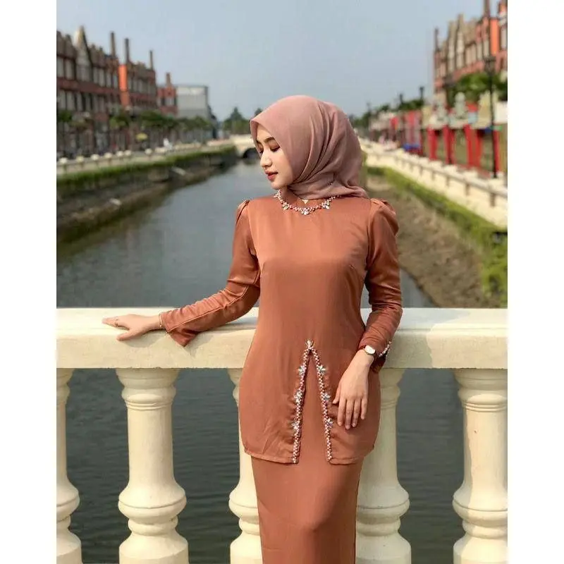 NHB - ELIZA Set Baju Kurung Melayu Siti Nurhalizah SAtin Silk Glosi Setelan Kebaya Modern || Oneset Kurung Melayu Payet Baju Lebaran mewah 2024 Bisa Cod Muslim Wanita Gamis Atasan Pesta Dress Kondangan Shakila Dewasa Remaja Ibu Celana