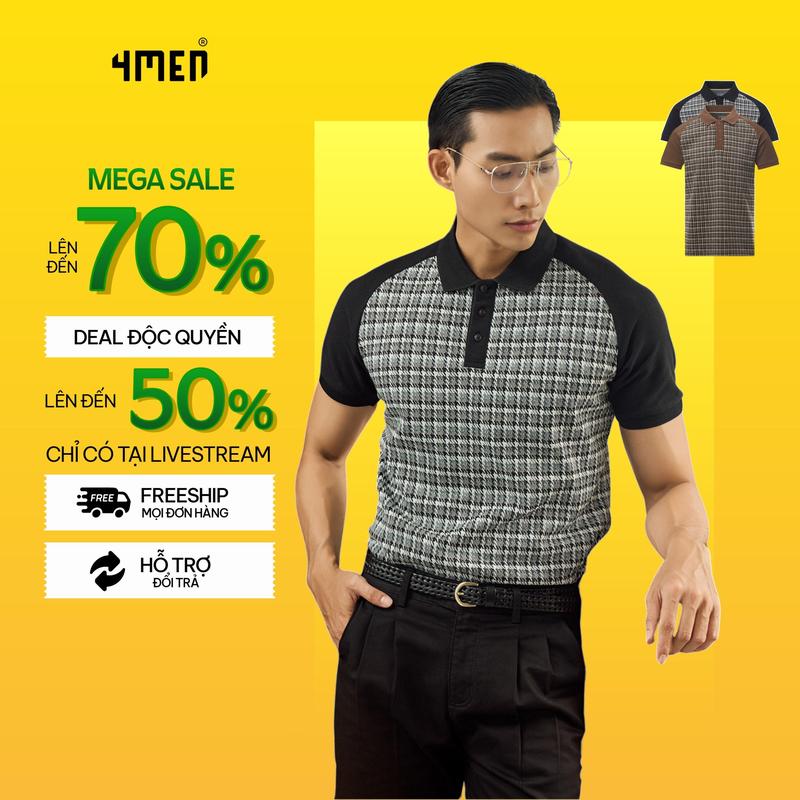Áo Polo Nam 4MEN Vải Họa Tiết Nanh Sói Phối Tay Raglan Form Slimfit PO139 basic, trẻ trung, dễ phối Menswear Shirt