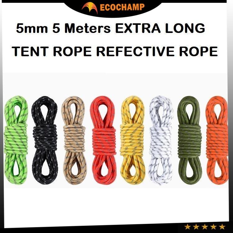 Ecochamp Rope 4 Meters / 5 Meters EXTRA LONG 5mm Reflective Tent ...