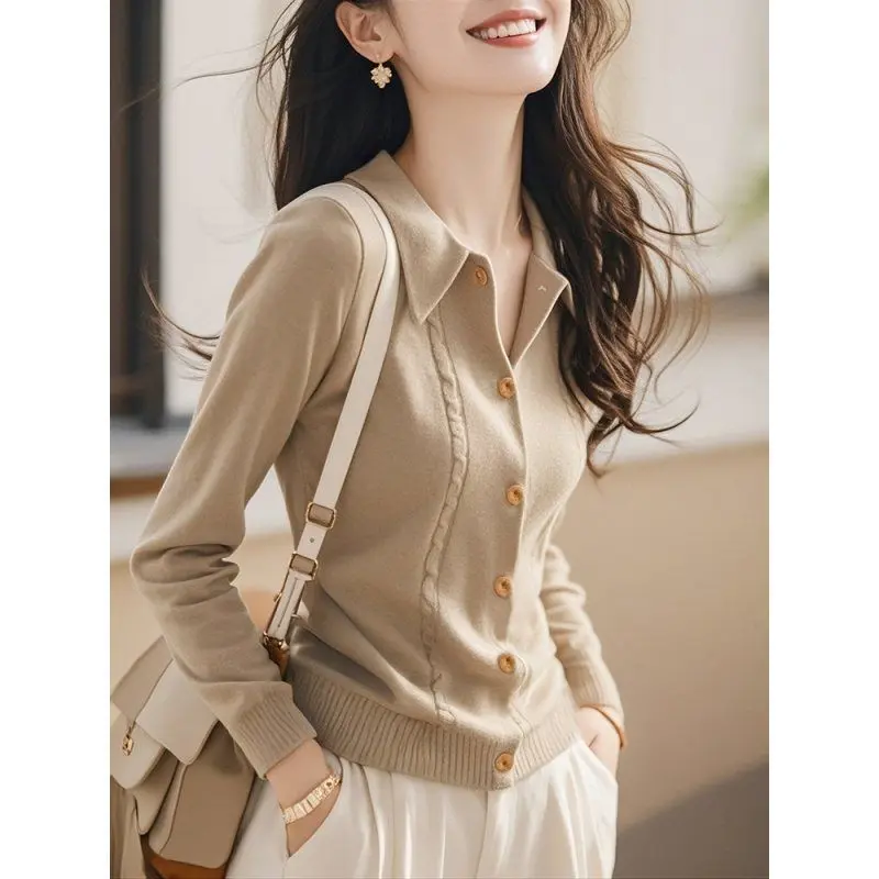 Áo Cardigan Dệt Kim, Cổ Bẻ Áo Cổ Điển Cao Cấp Và Thanh Lịch, Quần Áo Nữ, Phong Cách Pháp, Áo Khoác Len Mỏng Siêu Đẹp, Thích Hợp Cho Mùa Thu Và Mùa Đông, Hàng Mới Về Năm 2024