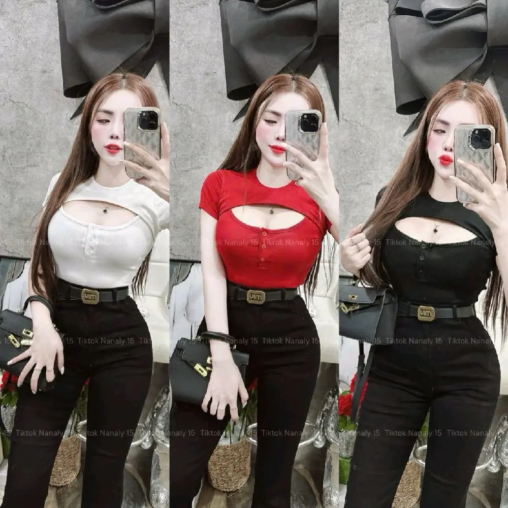 mã 000  áo thun tay con khoét lỗ to ở trước