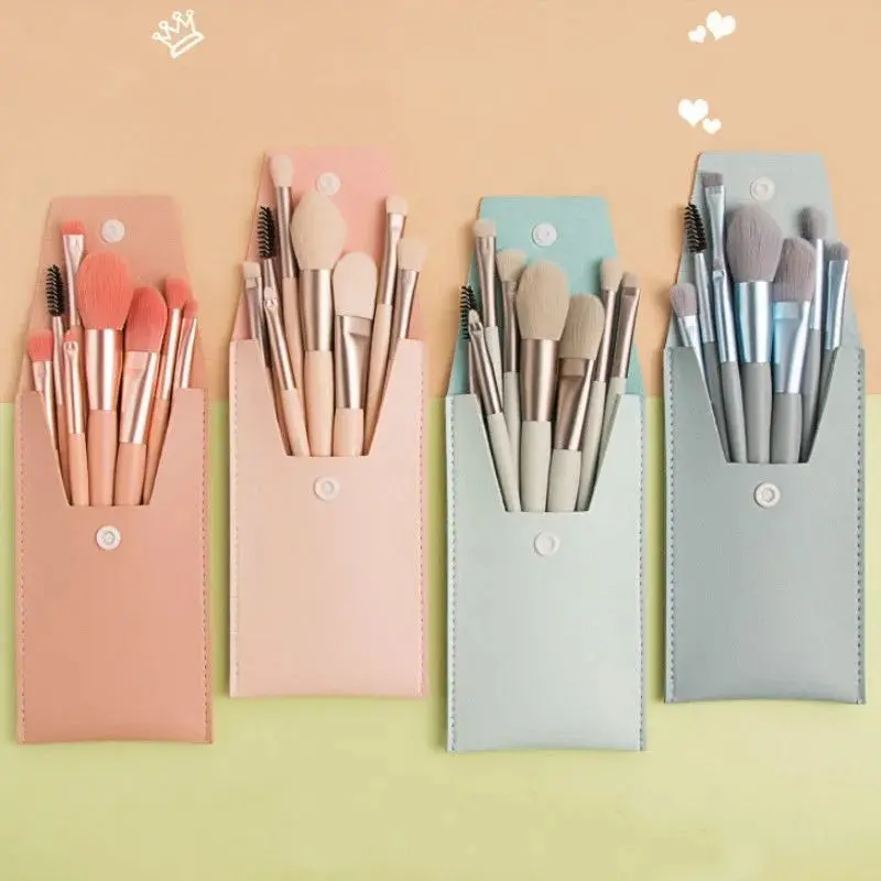 Bộ Cọ Trang Điểm, 8 Cọ, Bộ Cọ Macaroon, Bộ Cọ Đầy Đủ, Thích Hợp Cho Người Mới Bắt Đầu, Cầm Tay, Tóc Mềm, Có Lưu Trữ Và Túi Da, Cọ Tán Phấn Và Kem Nền