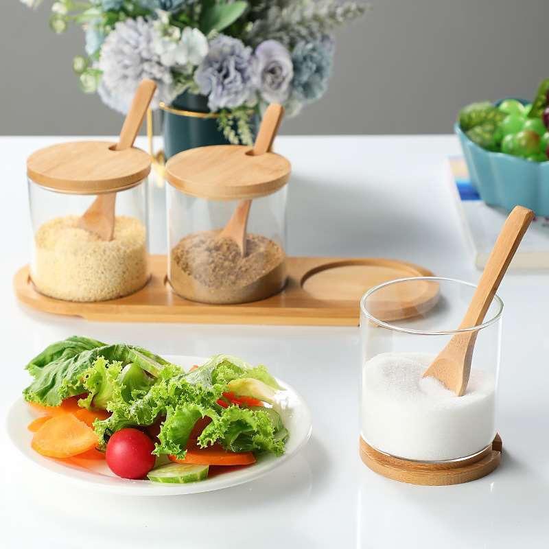 ASHOME TEMPAT BUMBU SET ISI 3 PCS - TEMPAT GULA GARAM MERICA 3 JAR - TOPLES BUMBU MURAH TIGA JAR BAHAN KACA - SEASONING JAR SET - TOPLES BUMBU TAHAN PANAS ELEGANT MEWAH DENGAN KOMBINASI KA 6