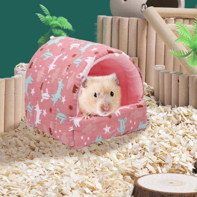 Cute Pink Fox Print Pet House, Warm Pet Bed, Soft & Comfortable Pet Nest for Small Animals, Pet Supplies for Hamsters, Gerbils, Rabbits 3