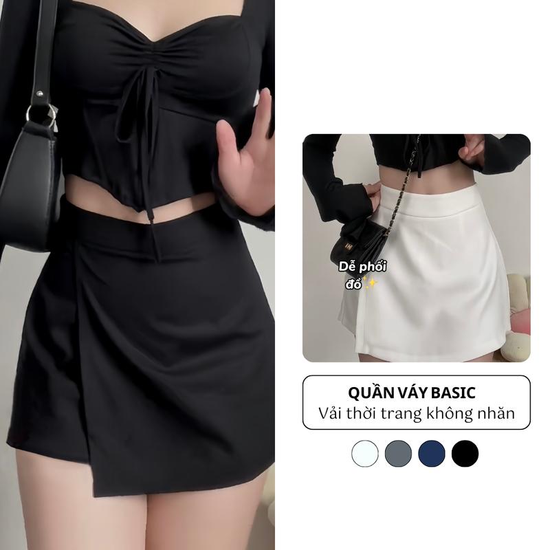 Quần váy ngắn basic DITI chữ A Đen Trắng Jean có Bigsize cạp cao ống rộng, Quần giả váy nữ xinh quần  tây