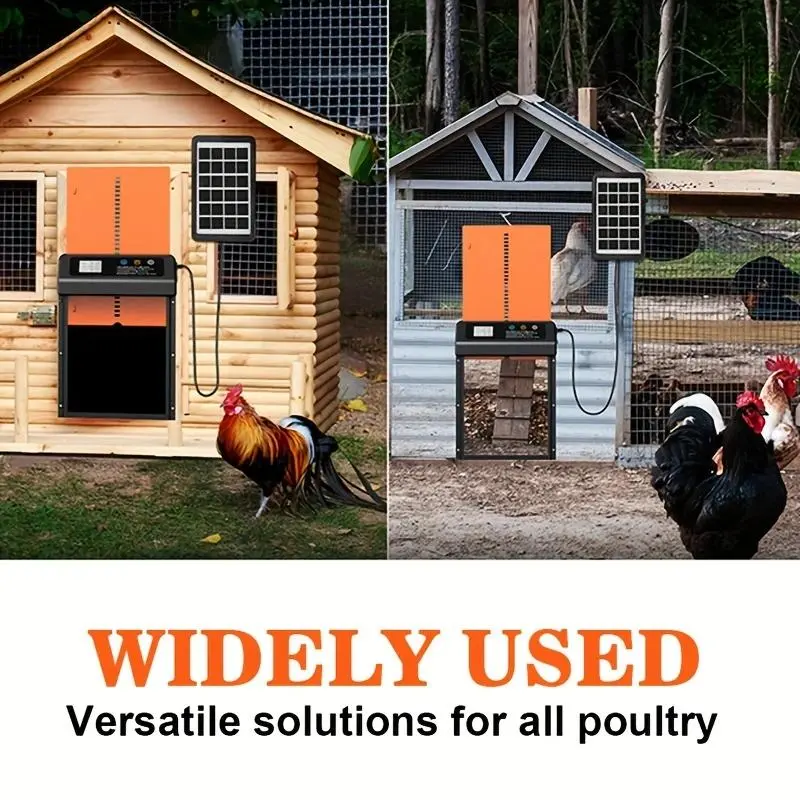 Solar Powered Automatic Chicken Coop Door, Chicken Coop Door with Timer Remote Control, Anti-pinch Design Poultry & Small Animal Safety Door 7