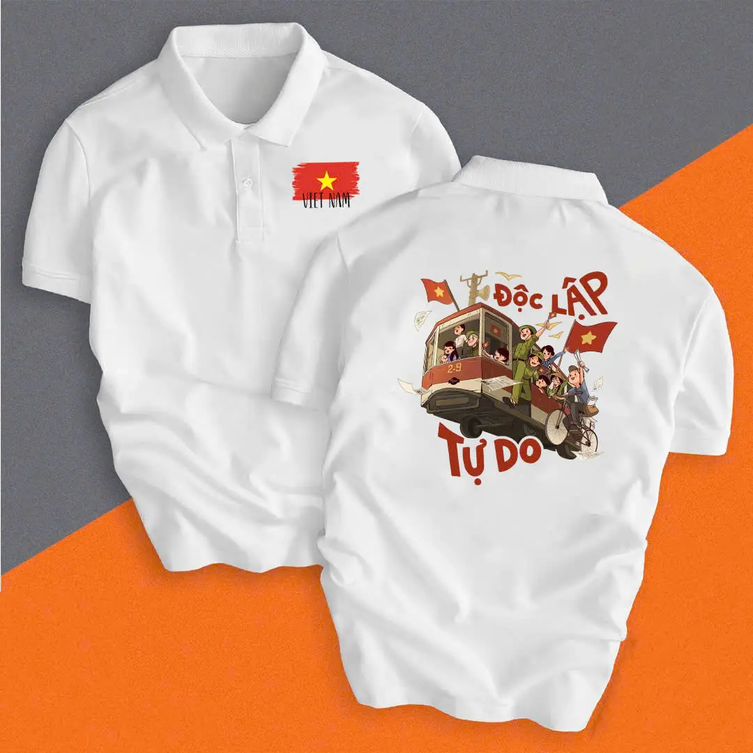 [ XẢ T.ẶNG ]Áo polo ĐỘC LẬP TỰ DO -HẠNH PHÚC ẤM NO, Áo Cờ Đỏ Việt Nam , Áo cờ đỏ sao vàng , Áo thun cotton đủ size nam nữ từ 6kg -110kg Menswear Shirt Có Cổ Ngắn Tay