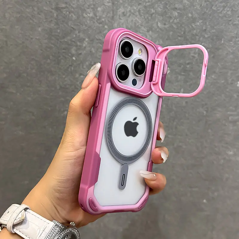 Ốp Điện Thoại Từ Tính Áo Giáp Màu Tương Phản, Thiết Kế Sang Trọng, Tương Thích Với iPhone 16, 15, 14, 13, 12, Pro Max Và 11, Có Giá Đỡ Ống Kính Gấp Gọn, Ốp Lưng Magsafe 7