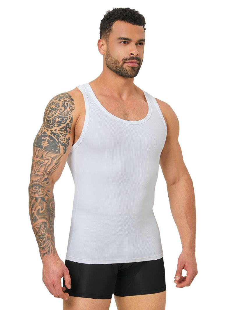 Product Introduction of Men's Solid Ribbed Muscle Fit Compression Tank Top, Casual Sleeveless Workout Base Layer Tank Top for Daily Wear, Menswear for All Seasons 7
