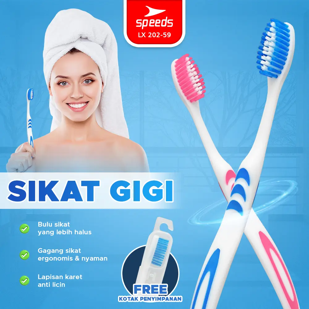 SPEEDS Sikat Gigi Hotel + Tempat Penyimpanan Toothbrush Gosok Gigi Hotel Travel Warna-Warni 202-59