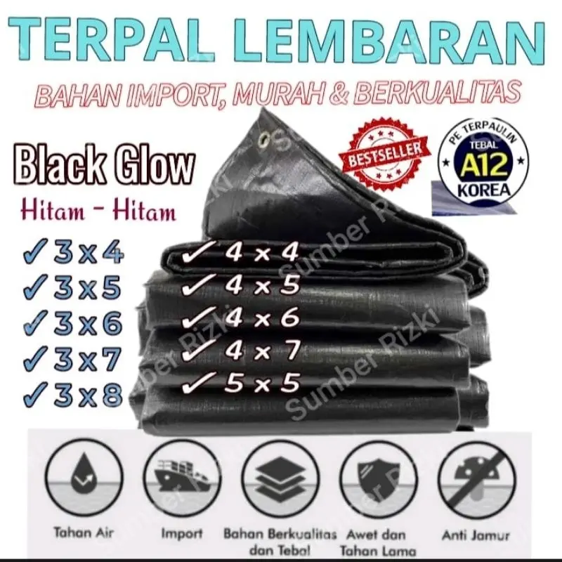 TERPAL warna hitam A12, kuat dan tebal, ukuran 3x4, 3x5, 3x6, 3x7, 3x8, 4x4, 4x5, 4x6, 4x7, 5x5