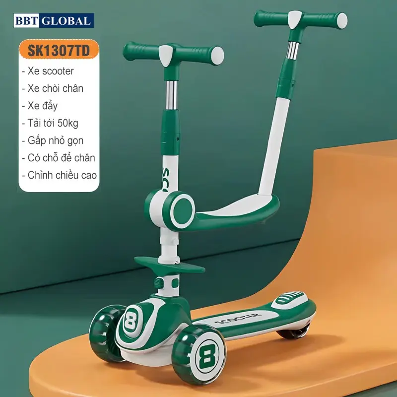 Xe trượt Scooter BBT Global 2 trong 1 cao cấp có tay đẩy cho bé SK1307TD, SK1307 1