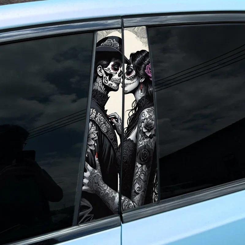 1PC Gothic Skeleton Couple Car Stickers Auto B Pillar Waterproof Halloween Decor DIY Car Doors Pillar Sunscreen Vinyl Decals 3