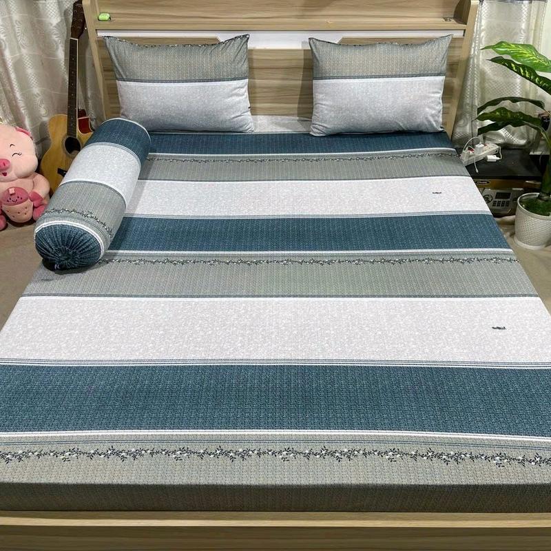 bộ ga gối thun lá nhám sọc xám biển 2 vỏ gối nằm+1 ga+ ôm chất liệu thun dày dặn thoáng mát ko xù lông ra màu chân nệm 5cm,10cm 15cm 20cm đổ lại ửng hồng - hồng chống phai màu chỉ giặt tay đồng tiền hồng
