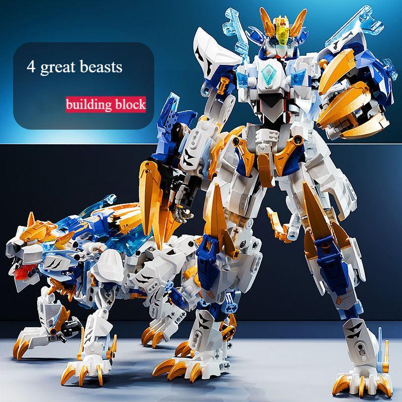 Khối Xây Dựng Mecha Hổ Trắng Tương Thích Với LEGO Bốn Quái Vật Thần Thánh Robot Biến Hình Qinglong King Kong Đồ Chơi Lắp Ráp Mô Hình Lớn