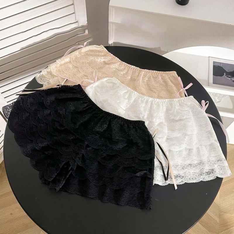 Fashion JK Lolita Lace Safety Pants Ruffled Bowknot Summer Loose Short Pants Multi-layer Anti-glare Safety Shorts Women Clue 0