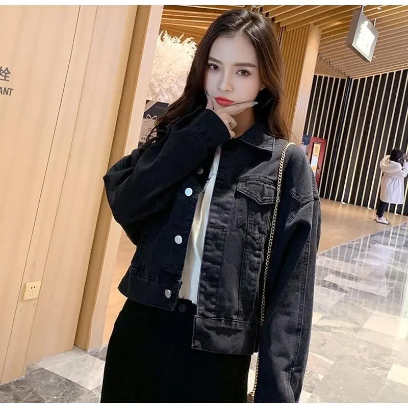 Áo Khoác Denim Màu Đen, Phong Cách Hàn Quốc, Dáng Rộng Vừa Vặn, Dành Cho Nữ, Áo Khoác Quần Áo Denim Ngắn, Thời Trang Ins, Bộ Sưu Tập Mùa Xuân Và Mùa Thu, Hàng Mới Về, 2024 Top Jacket Women 4