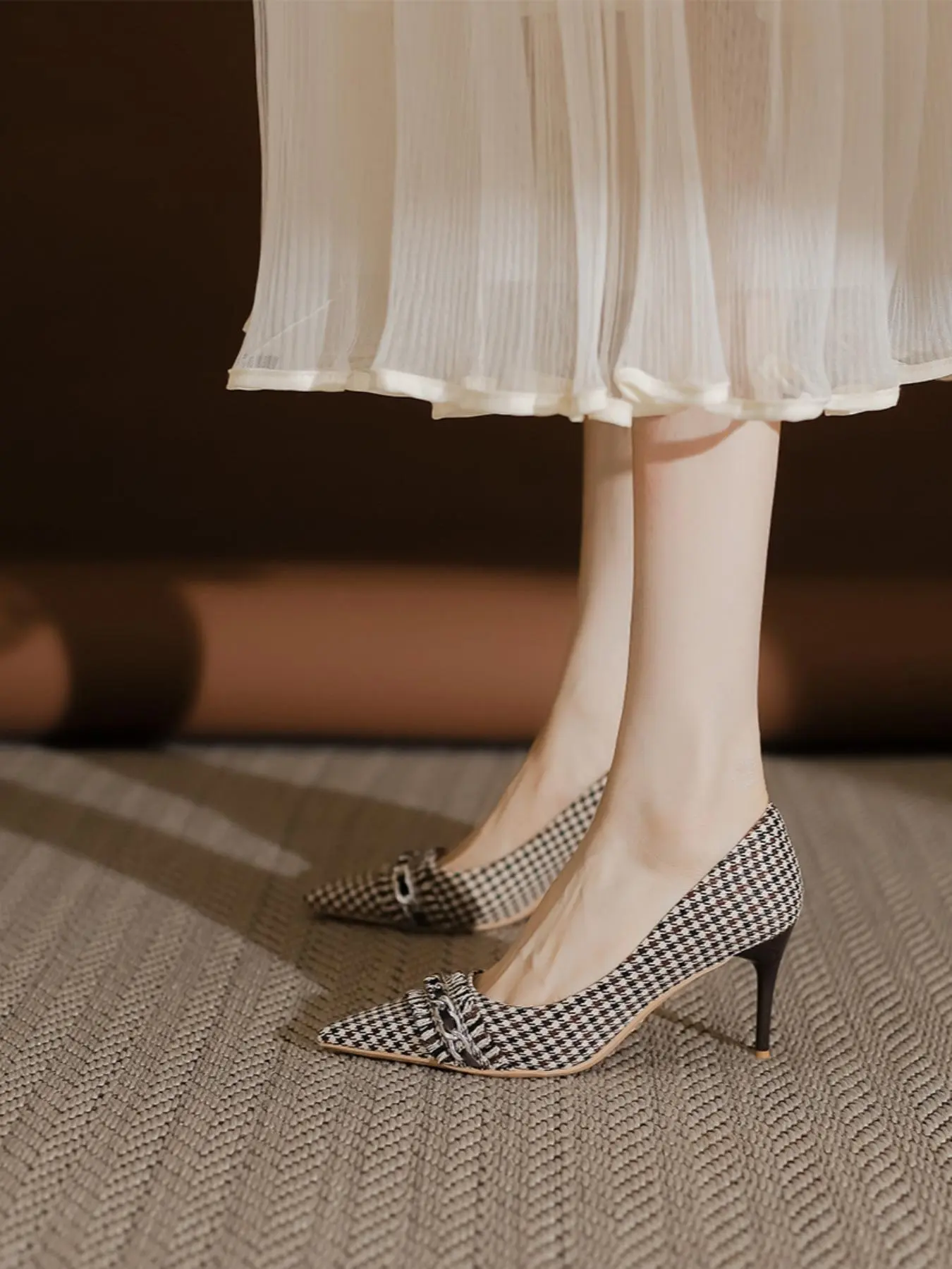 Women's Fashionable Checkerboard Pattern Stiletto Heels, Elegant Pointed Toe High Heels for Party, Daily Clothing Decor for Women & Girls, Footwear