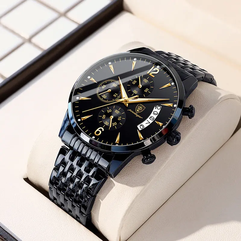 Đồng Hồ Nam POEDAGAR Full Đen Đồng Hồ Đeo Dây Thép Sang Trọng Tinh Tế GiàY Đeo Tay Watch 1
