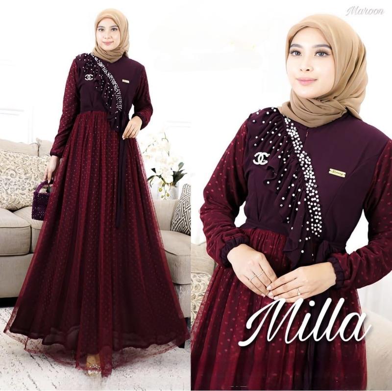 Dress Kondangan Lebaran 2023 Fashionable Kekinian Modern Ceruty Babydoll Mix Tille Dott 3
