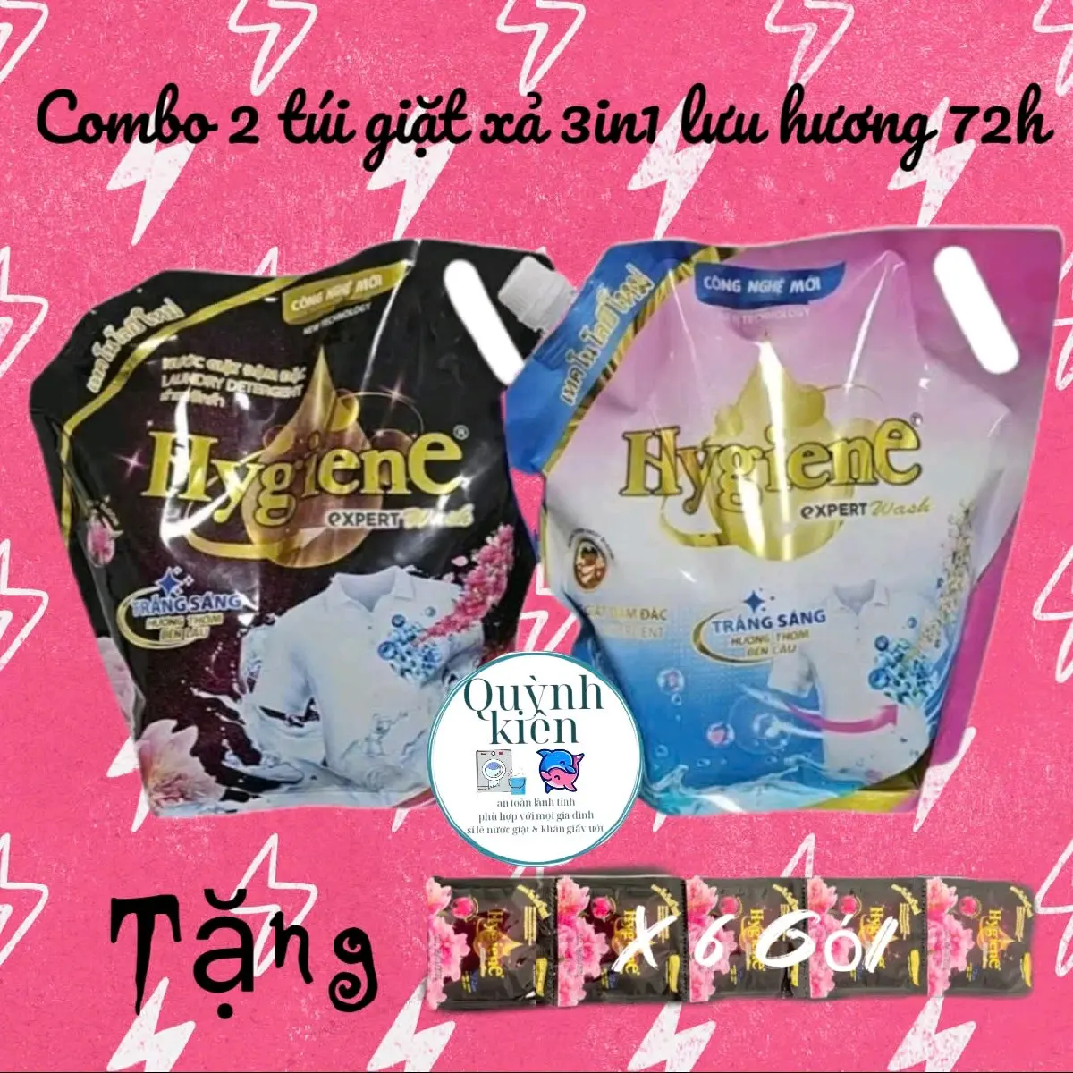 Combo 2 túi Nước Giặt Kết Hợp Xả 2in1 Hygiene Đậm Đặc 1800ml/Túi Làm Sạch
