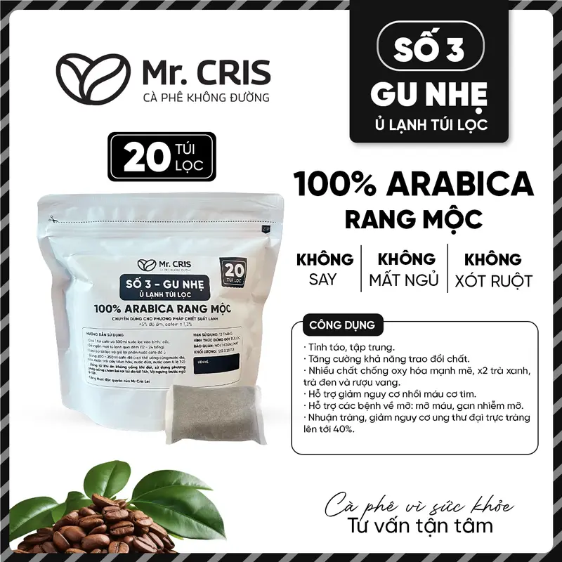 SỐ 3. MR.CRIS - Cà phê Coldbrew túi lọc Arabica Cầu Đất - Tiện lợi cho người bận rộn 20 túi x 12gr Cafe Coffee cafephin   white nescafe  white 0