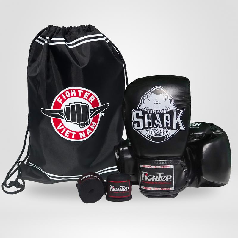 [Combo 3 món - 2 món] - Găng Tay Boxing Shark - Băng Đa Quấn Tay 3 -5 mét - Túi Rút Fighter 36cm x 48cm Sport Thun Chống Trơn