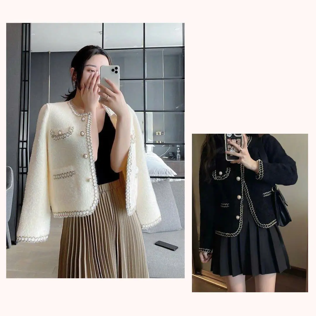 Áo khoác cardigan dạ lông thỏ viền ngọc tiểu thư sang chảnh hàng QCCC (CÓ BIG SIZE) SP24