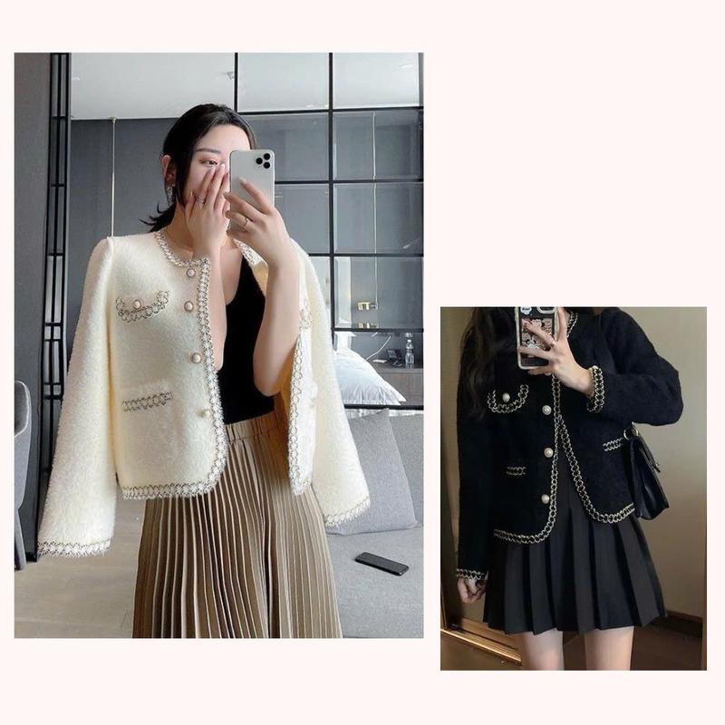 Áo khoác cardigan dạ lông thỏ viền ngọc tiểu thư sang chảnh hàng QCCC CÓ BIG SIZE SP24