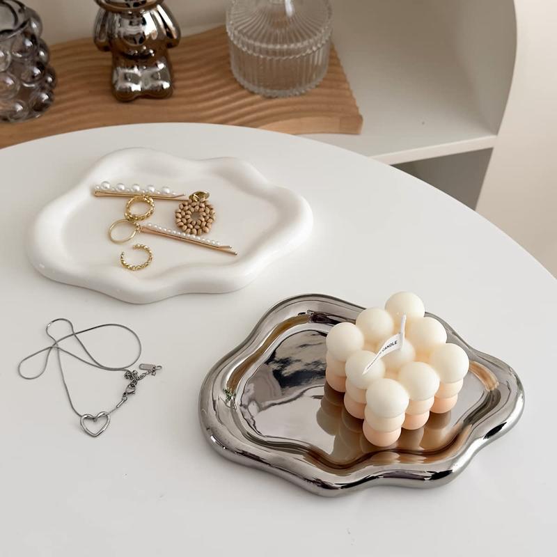 Unique Cloud Shaped Jewelry Dish Tray, 1 Count Ceramic Ring Storage Holder, Jewelry Storage Tray for Home Bedroom without Jewelry, Decorative Desk Accessories, Household Items, Jewelry Organizer, Ornaments 7