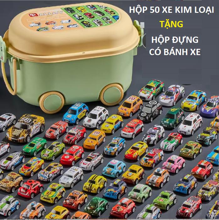 Hộp 50 xe oto kim loại chạy bánh đà, đồ chơi cho bé trai và bé gái Toy