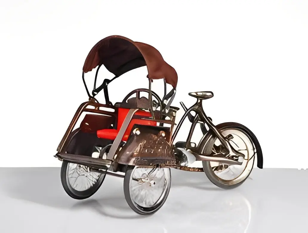 Miniatur becak dari bahan besi dan logam