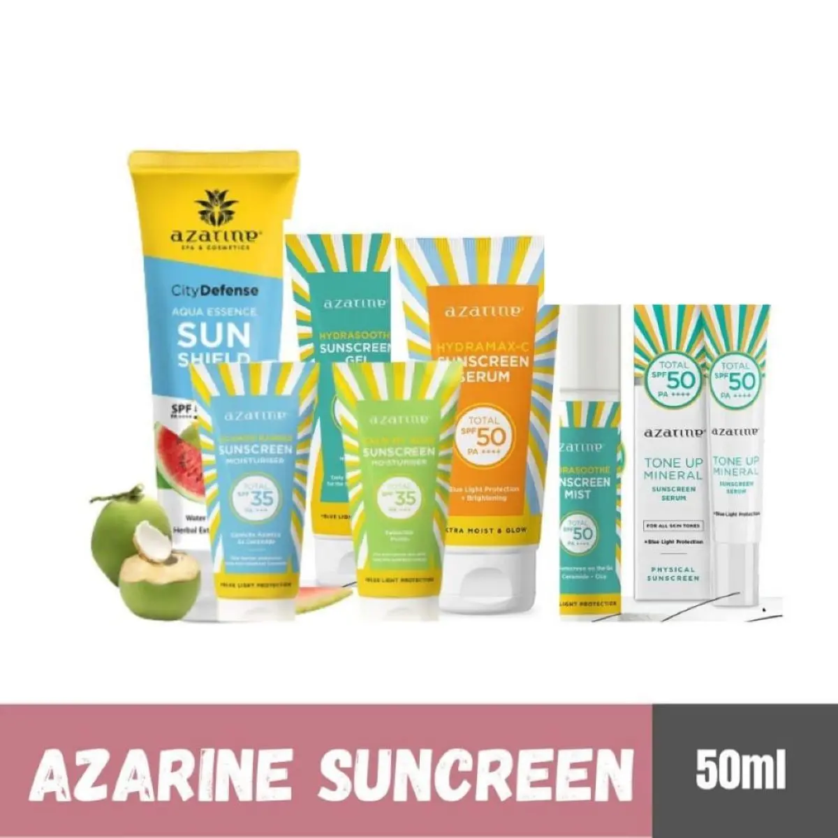 AZARINE Sunscreen Hydrasoothe Gel SPF 45 PA++ Aqua Essence Sun Shield Serum SPF 50 PA++ Semua Jenis Kulit Berjerawat Berminyak Wajah Sunblock Perawatan Facial
