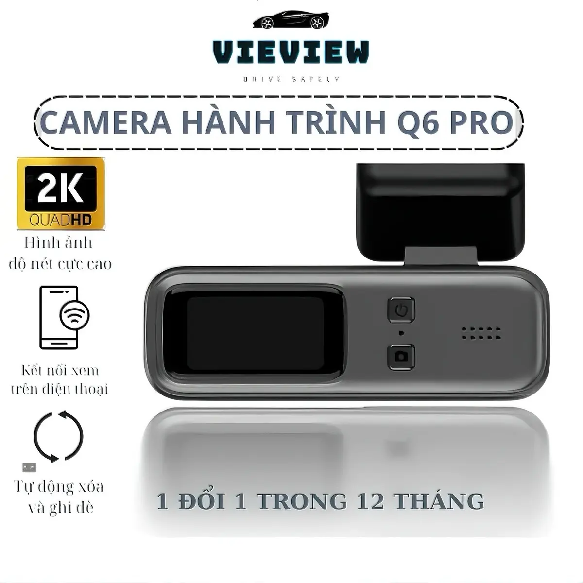 Camera Hành Trình Ô Tô Quay 2K Siêu Nét Nhỏ Gọn VieView Q6 Pro