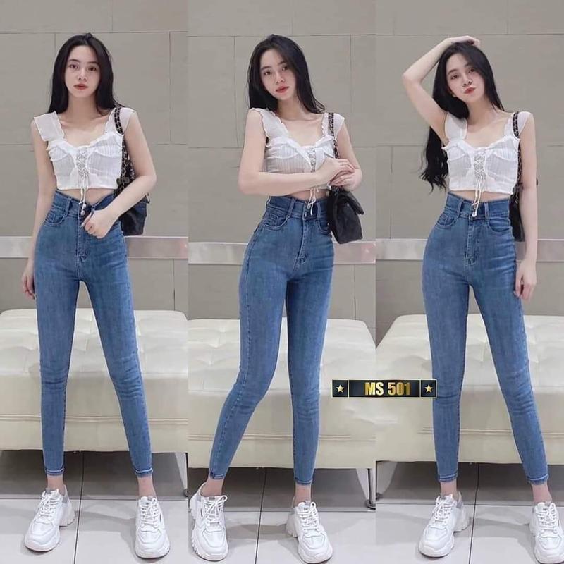 Quần Jean Nữ Lưng Cao ôm body đẹp vải co dãn cao cấp, Quần dài nữ vải denim siêu hack dáng MS126