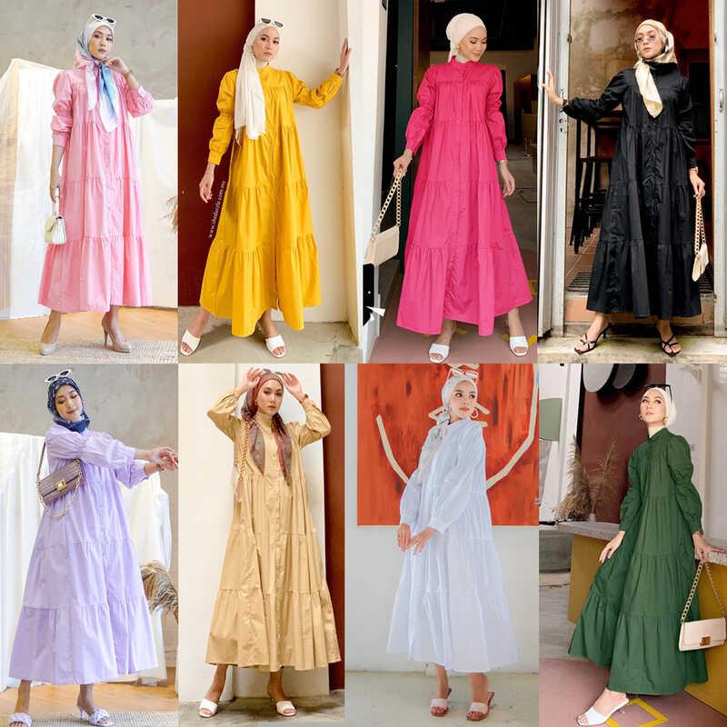 Product Introduction of 2024 New Women's Dress Cotton Splicing Women's Dress Muslim Women's Dress Solid Color Casual Loose Women's Long Dress 2