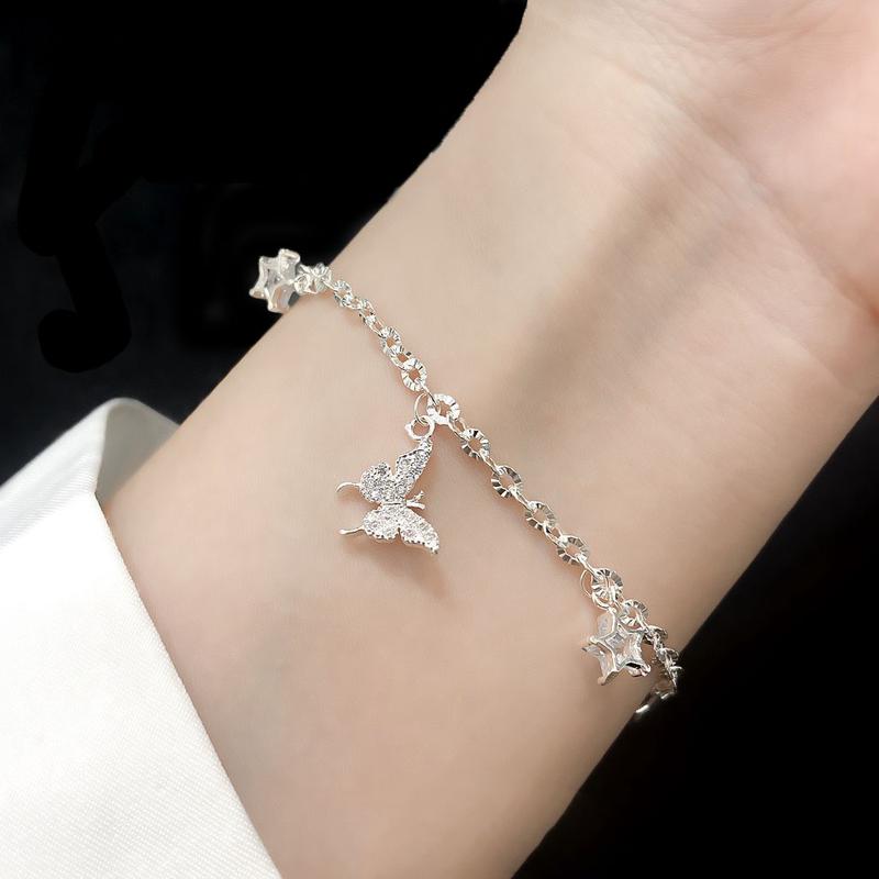 Lắc tay nữ BỐNG BẠC, vòng tay Dây Hoa Mai mặt hồ điệp đính đá charm ngôi sao điệu đà lắc tay nữ bạc thật LT0.24